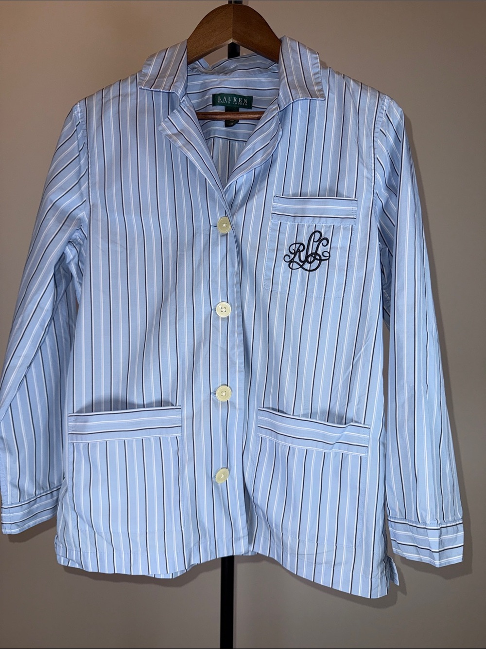 Lauren Ralph Lauren Blue Striped 100% Cotton Pajama Set | Size M - Picture 3 of 13